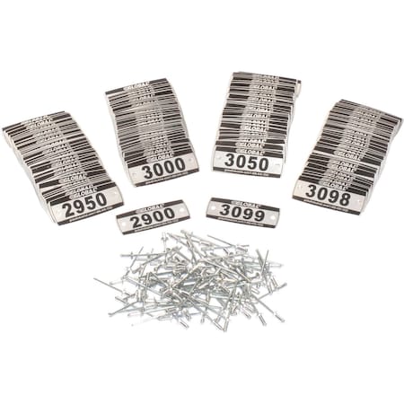 Global Industrial Locker Number Plate Kit, Numbered 2900-3099, 6PK 493411M